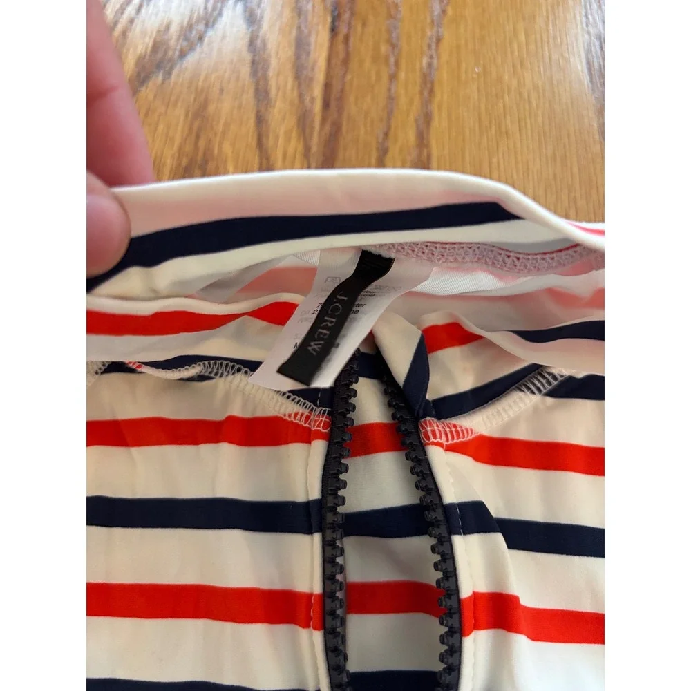 J.Crew Nautical Stripe Long Sleeve Rash Guard One Piece Swimsuit Red Navy size 6